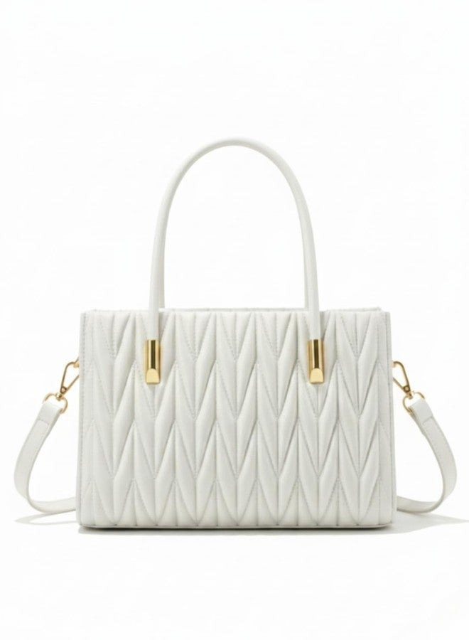 LIKE STYLE Women’s Chevron Quilted PU Rexine Sling Bag | Premium Dual Compartment Handbag with Detachable Strap & Top Handles (White) - Image 1